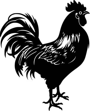 Rooster - black and white vector illustration clipart