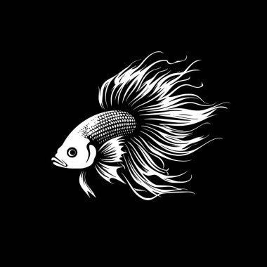 Betta fish - black and white vector illustration clipart