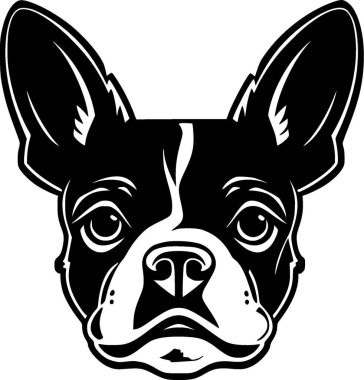 Boston Terrier - siyah ve beyaz izole edilmiş ikon - vektör illüstrasyonu