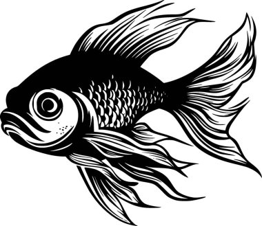 Japon Balığı - siyah ve beyaz izole edilmiş ikon - vektör illüstrasyonu