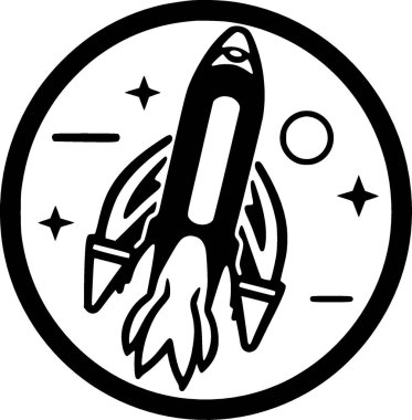 Rocket - black and white vector illustration clipart