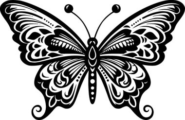Butterfly - black and white vector illustration clipart