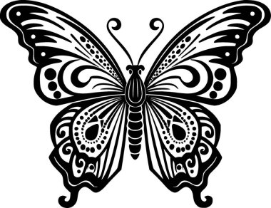 Butterfly - black and white vector illustration clipart