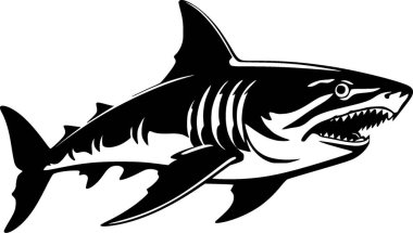 Köpekbalığı - siyah ve beyaz izole edilmiş simge - vektör illüstrasyonu