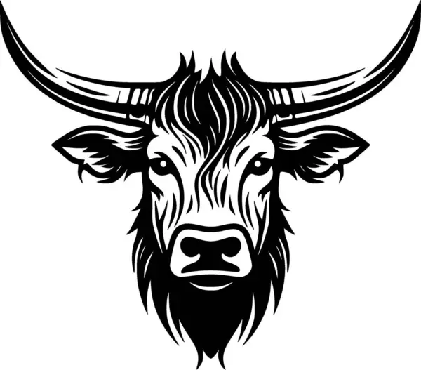 stock vector Highland cow - black and white isolated icon - vector illustration