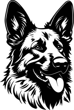 German shepherd - black and white vector illustration clipart