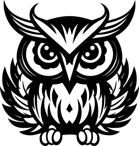 stock vector Owl baby - black and white vector illustration