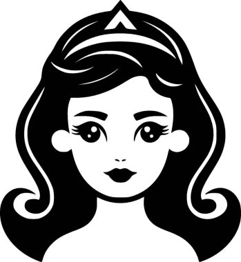 Princess - black and white vector illustration clipart