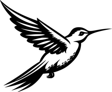 Hummingbird - black and white vector illustration clipart