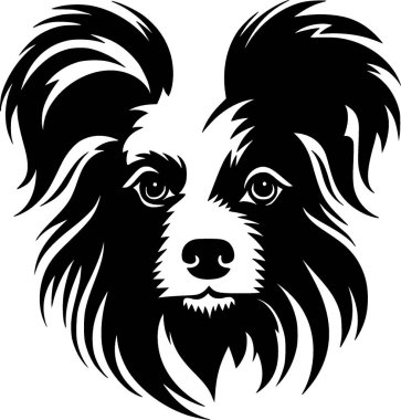 Papillon dog - black and white vector illustration clipart