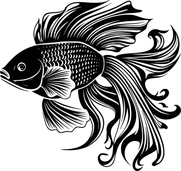 stock vector Betta fish - black and white isolated icon - vector illustration