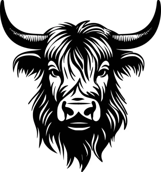 stock vector Highland cow - black and white vector illustration