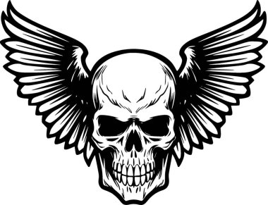 Skull with wings - black and white vector illustration clipart