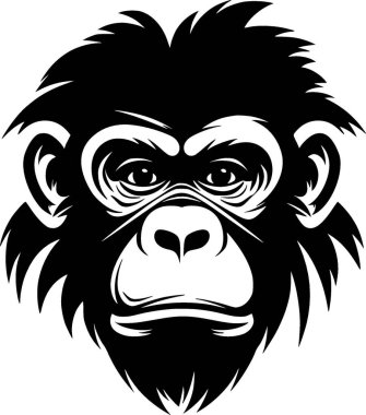 Chimpanzee - black and white vector illustration clipart