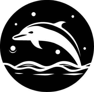 Dolphin - black and white vector illustration clipart