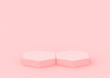 Soyut 3d pembe altıgen podyum minimum stüdyo arkaplanı. 3 boyutlu geometrik şekil çizimi. Kozmetik moda ve sevgililer günü ürünü. 