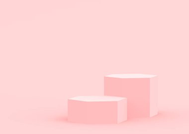 Soyut 3d pembe altıgen podyum minimum stüdyo arkaplanı. 3 boyutlu geometrik şekil çizimi. Kozmetik moda ve sevgililer günü ürünü. 