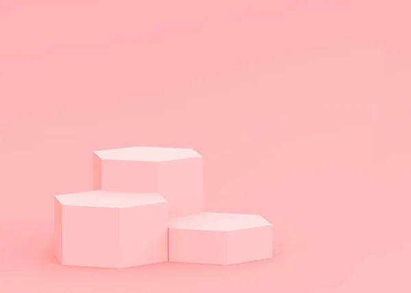 Absztrakt Rózsaszín Hatszög Dobogó Minimális Stúdió Háttér Geometriai Alakú Objektum — Stock Fotó