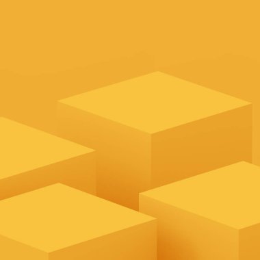 3D sarı podyum sahnesi stüdyo arkaplanı çok az. Soyut 3d geometrik şekil çizimi. Yaz tatili ürünleri için görüntü.