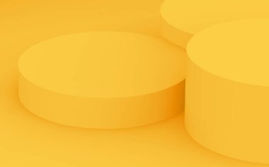 3D sarı silindir podyum minimum stüdyo arkaplanı. Soyut 3d geometrik şekil çizimi. Yaz tatili ürünleri için görüntü.