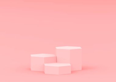 Soyut 3d pembe altıgen podyum minimum stüdyo arkaplanı. 3 boyutlu geometrik şekil çizimi. Kozmetik moda ve sevgililer günü ürünü. 