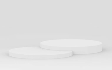 3D gri, parlak silindir podyum stüdyo arka planı. Soyut 3d geometrik şekil çizimi çizimi.