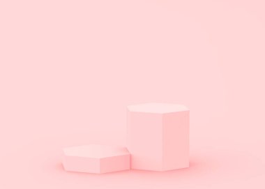 Soyut 3d pembe altıgen podyum minimum stüdyo arkaplanı. 3 boyutlu geometrik şekil çizimi. Kozmetik moda ve sevgililer günü ürünü. 