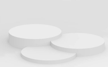3D gri, parlak silindir podyum stüdyo arka planı. Soyut 3d geometrik şekil çizimi çizimi.