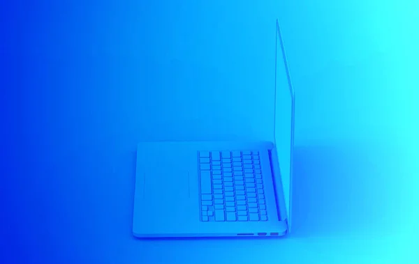 Laptop Niebieski Kolor Niebieskim Tle Gradientu Minimalna Makieta Komputerowa Obiektu — Zdjęcie stockowe