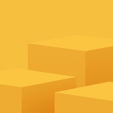 3D sarı podyum sahnesi stüdyo arkaplanı çok az. Soyut 3d geometrik şekil çizimi. Yaz tatili ürünleri için görüntü.