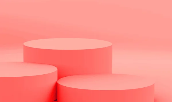 Roze Koraal Cilinder Podium Minimale Hoek Studio Achtergrond Abstract Geometrische — Stockfoto