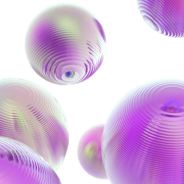 三维金属球紫色灰泥梯度色隔离现代背景 抽象圆形几何物体图解绘制 — 图库照片