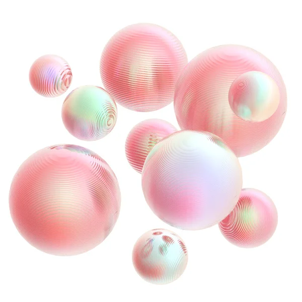 三维金属球粉红色灰泥梯度颜色隔离现代背景 抽象圆形几何物体图解绘制 — 图库照片
