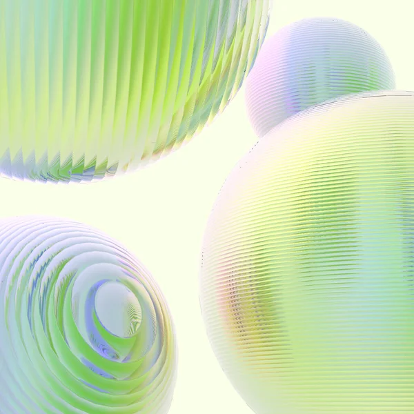 三维金属球绿色粉红灰泥梯度色隔离现代背景 抽象圆形几何物体图解绘制 — 图库照片