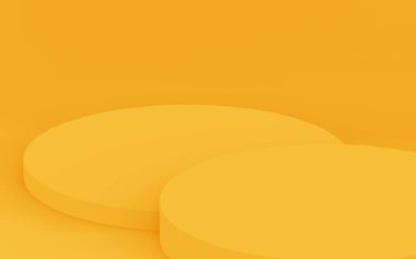 3D sarı silindir podyum minimum stüdyo arkaplanı. Soyut 3d geometrik şekil çizimi. Yaz tatili ürünleri için görüntü.