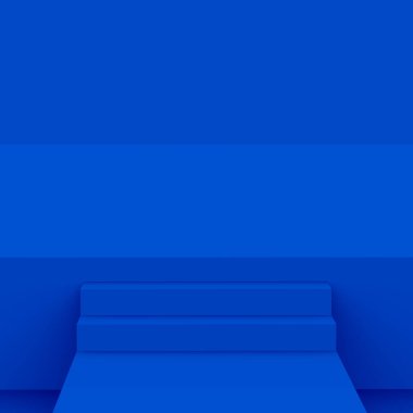 3D mavi sahne sahne stüdyo arkaplanı çok az. Soyut 3d geometrik şekil çizimi. Teknoloji işi için çevrimiçi ürün görüntüsü.