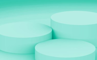 3D yeşil, parlak silindir podyum stüdyo arkaplanı. Soyut 3d geometrik şekil çizimi. Gıda için doğal ürün görüntüsü.