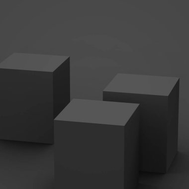 3D siyah gri küp ve küçük podyum stüdyo arka planı. Soyut 3d geometrik şekil çizimi. Çevrimiçi iş ürünü için göster.
