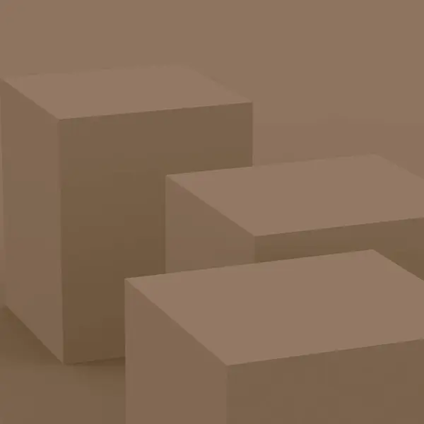 3Dブラウンキューブとボックス表彰台最小シーンスタジオの背景 概要3D形状オブジェクトイラストレンダリング ナチュラルカラートーン — ストック写真