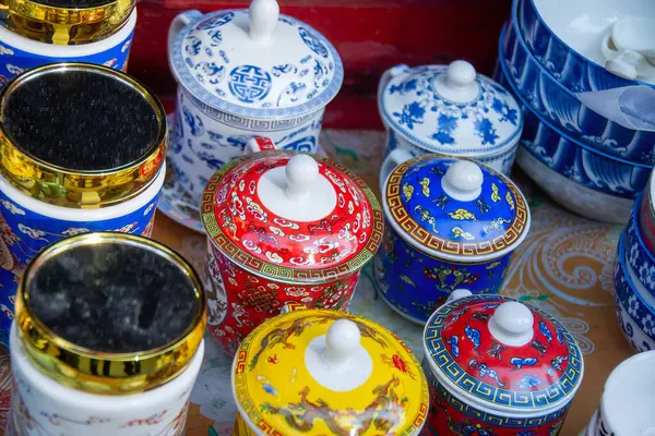 stock image chinese porcelain teapot and cup sealing at Indo Bhutan border