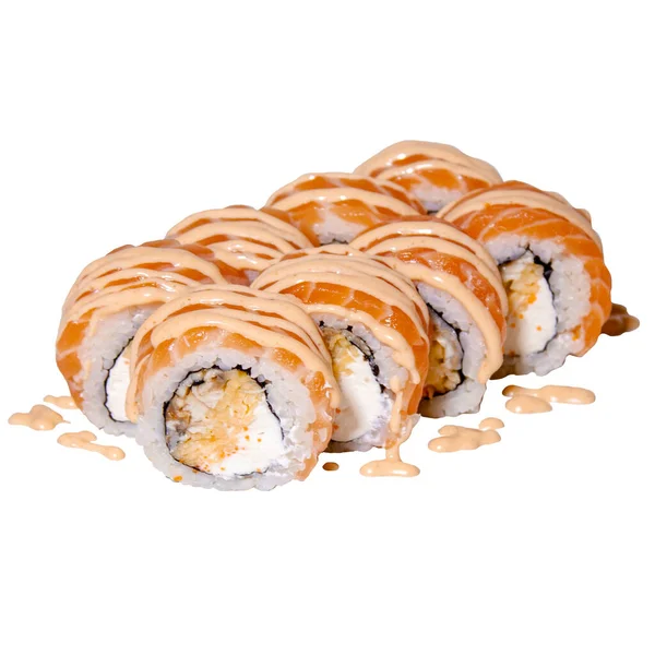 鮭寿司ロールマンゴーをスースで覆う — ストック写真