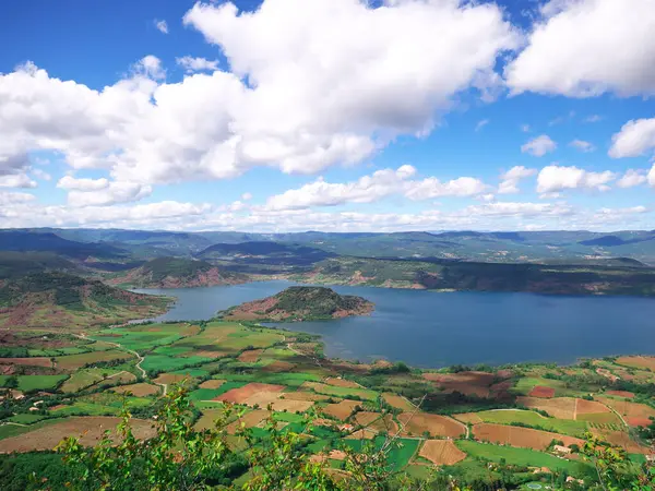 stock image A beautiful shot of Salagou lake and agricultural fields in the south of France