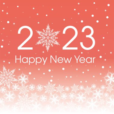 2023 Mutlu Yıllar Kart Şablonu. Patern kar tanelerini beyaz ve pembe renkte dizayn et. Vektör illüstrasyonu.