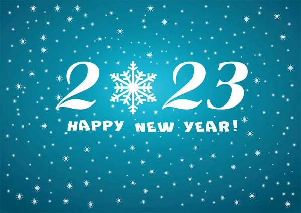 2023 Gelukkig Nieuwjaar Blauwe Achtergrond Met Witte Sterren Sneeuwvlokken Tekst — Stockvector