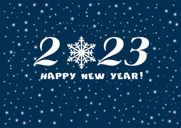 2023新年快乐卡模板 设计图案的雪片呈白色和蓝色 矢量说明 — 图库矢量图片