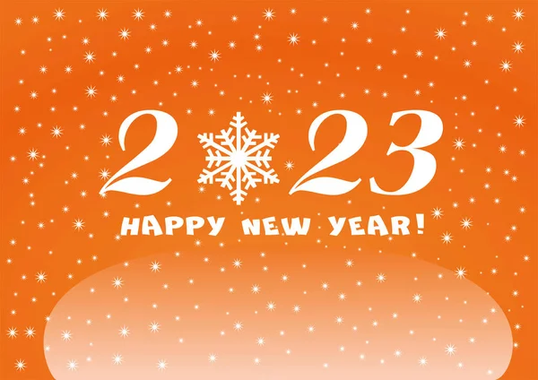 2023 Gelukkig Nieuwjaar Oranje Achtergrond Met Witte Sterren Sneeuwvlokken Voor — Stockvector