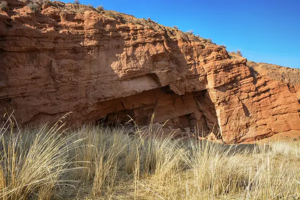 Belle Vue Sur Les Falaises Calcaire Jaune Rouge Konochek Kirghizistan — Photo