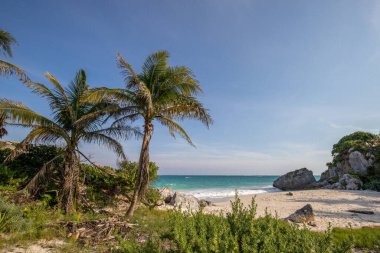 Tulum, Quintana Roo, Meksika 'da Mayan öncesi bir şehrin kalıntıları.