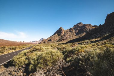 Teide Ulusal Parkı 'ndaki dağ ve manzara manzarası, Santa Cruz Tenerife Adası, İspanya