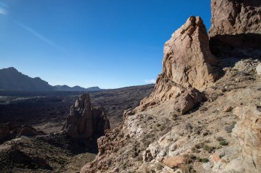 Teide Ulusal Parkı 'ndaki dağ ve manzara manzarası, Santa Cruz Tenerife Adası, İspanya